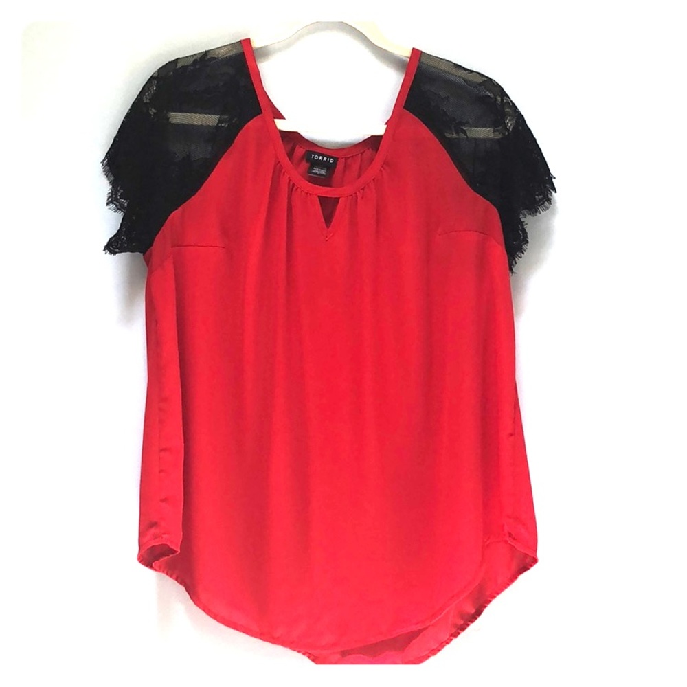 NWOT Torrid Red and Black Lace Blouse